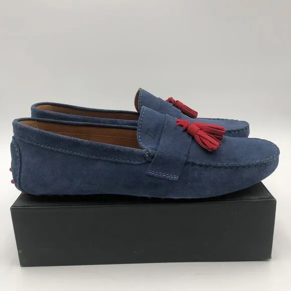 Bobbies Paris Loafers Men's Size 10 Blue Nubuck Red accents Comfort Slip on