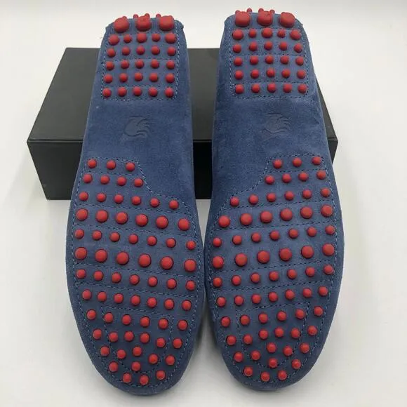 Bobbies Paris Loafers Men's Size 10 Blue Nubuck Red accents Comfort Slip on