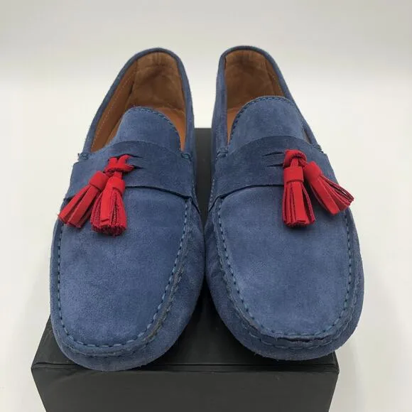 Bobbies Paris Loafers Men's Size 10 Blue Nubuck Red accents Comfort Slip on