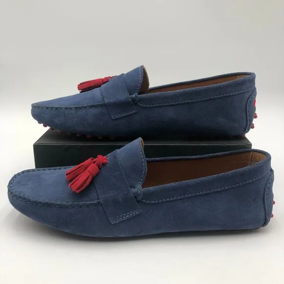 Bobbies Paris Loafers Men's Size 10 Blue Nubuck Red accents Comfort Slip on