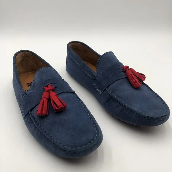 Bobbies Paris Loafers Men's Size 10 Blue Nubuck Red accents Comfort Slip on