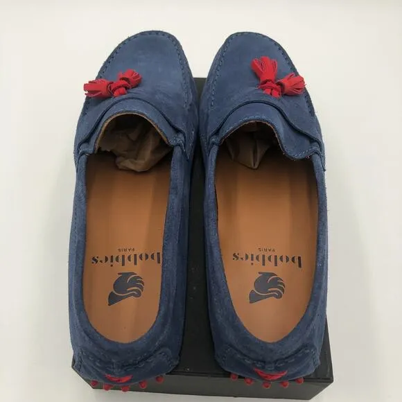 Bobbies Paris Loafers Men's Size 10 Blue Nubuck Red accents Comfort Slip on