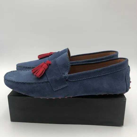 Bobbies Paris Loafers Men's Size 10 Blue Nubuck Red accents Comfort Slip on