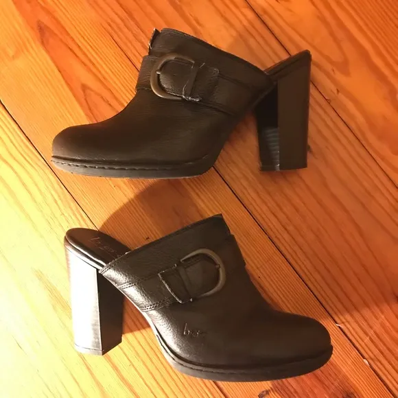 B.O.C. Black Leather Buckle Mule, EUC, 8/