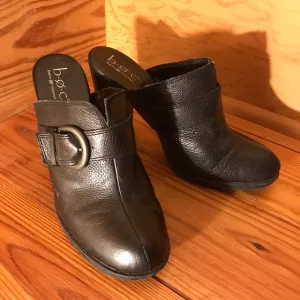 B.O.C. Black Leather Buckle Mule, EUC, 8/