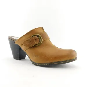 B.O.C. Born Brown Leather Belted Buckle Block Heel Mules 7 / 38
