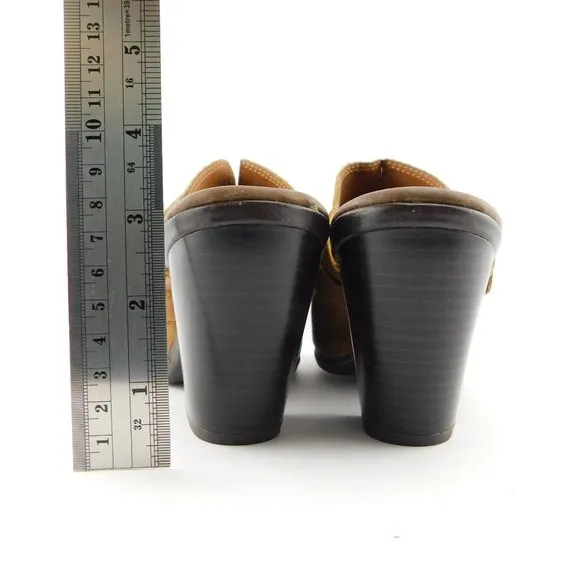 B.O.C. Born Brown Leather Belted Buckle Block Heel Mules 7 / 38
