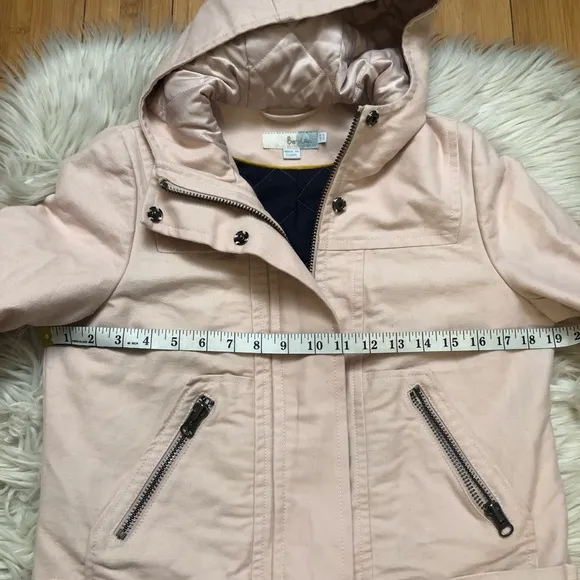 Boden Hooded Cotton Blush Pink Zip Up Button Thick Long Coat Jacket size 4