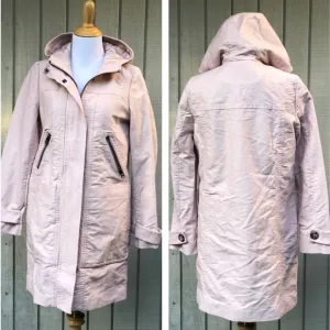 Boden Hooded Cotton Blush Pink Zip Up Button Thick Long Coat Jacket size 4