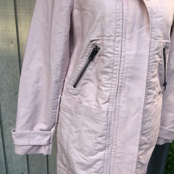 Boden Hooded Cotton Blush Pink Zip Up Button Thick Long Coat Jacket size 4