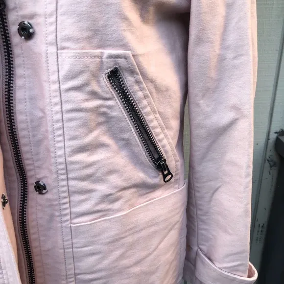 Boden Hooded Cotton Blush Pink Zip Up Button Thick Long Coat Jacket size 4