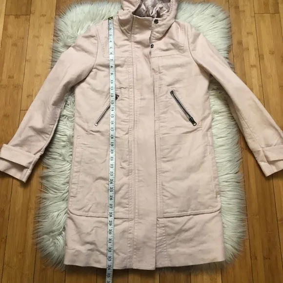 Boden Hooded Cotton Blush Pink Zip Up Button Thick Long Coat Jacket size 4