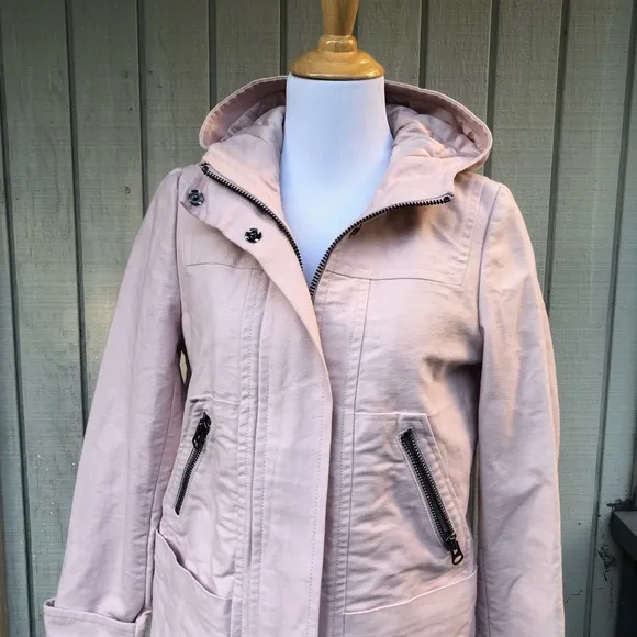 Boden Hooded Cotton Blush Pink Zip Up Button Thick Long Coat Jacket size 4