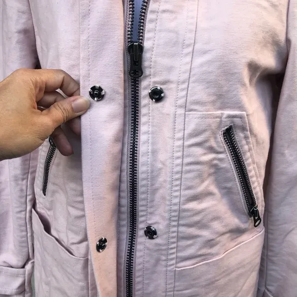 Boden Hooded Cotton Blush Pink Zip Up Button Thick Long Coat Jacket size 4