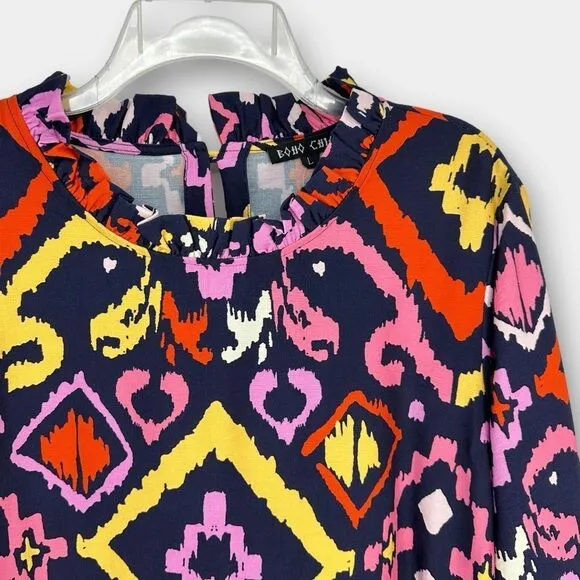 BOHO CHIC NWT Navy Geomatric‎ Daytime DressStyle 226573- size L- career office