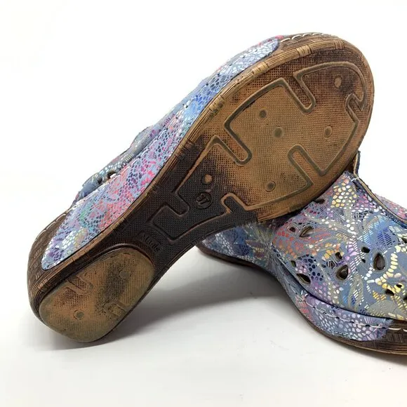 BoNaVi Size 37 Leather Wedge Clogs Sandals Comfort Slip On Laser Cutouts