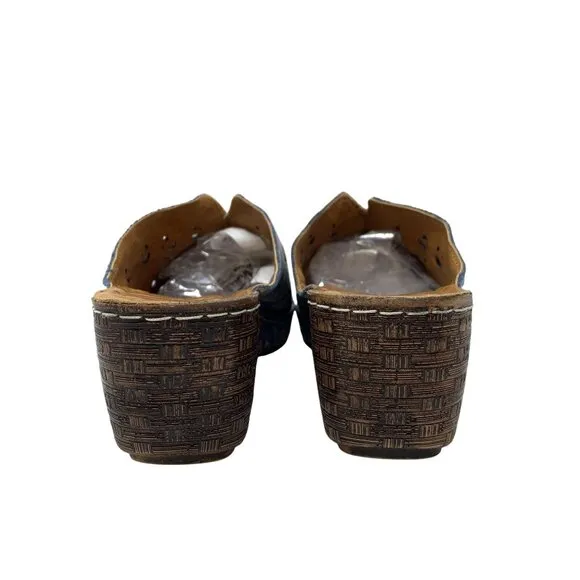 BoNaVi Size 37 Leather Wedge Clogs Sandals Comfort Slip On Laser Cutouts