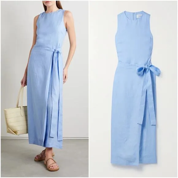 BONDI BORN Rhodes Blue Linen Sleeveless Maxi Wrap Dress // Size Medium‎