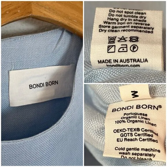 BONDI BORN Rhodes Blue Linen Sleeveless Maxi Wrap Dress // Size‎ Medium