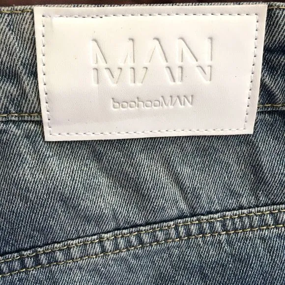 boohooMan Plus Slim Fit Rigid Denim Jean Mid Blue Button Fly Size 40 NWT