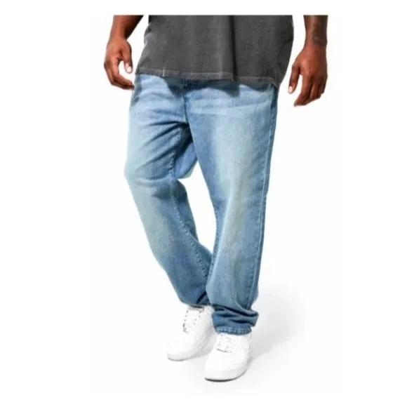 boohooMan Plus Slim Fit Rigid Denim Jean Mid Blue Button Fly Size 40 NWT