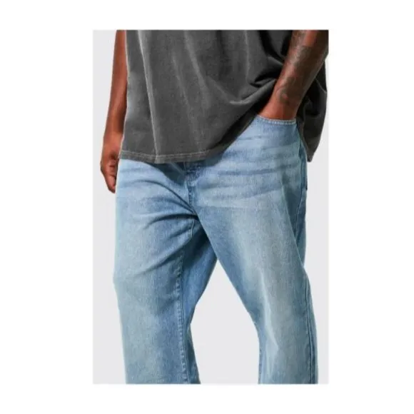 boohooMan Plus Slim Fit Rigid Denim Jean Mid Blue Button Fly Size 40 NWT