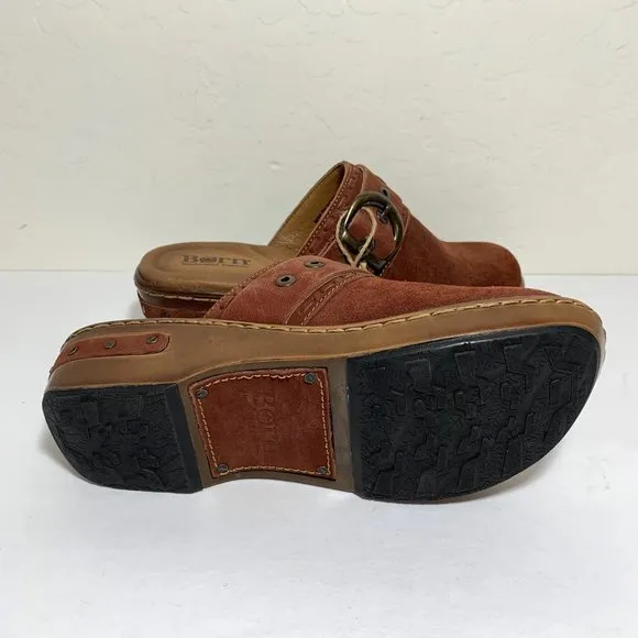 Born Banyan Clogs Suede Buckle Slip On Dark Brick Red Brown Size 6 NEW