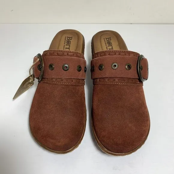Born Banyan Clogs Suede Buckle Slip On Dark Brick Red Brown Size 6 NEW