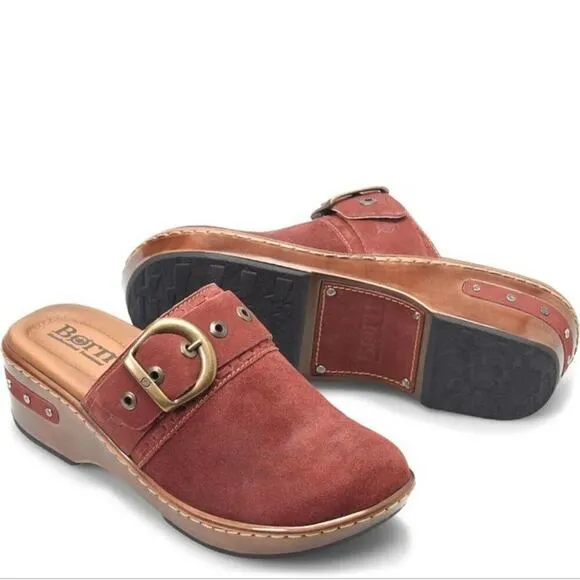 Born Banyan Dark Brick Distressed red suede leather clogs size 8 new!!!