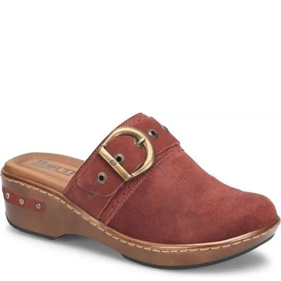 Born Banyan Dark Brick Distressed red suede leather clogs size 8 new!!!