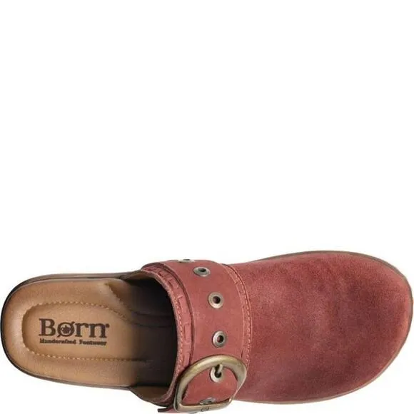 Born Banyan Dark Brick Distressed red suede leather clogs size 8 new!!!