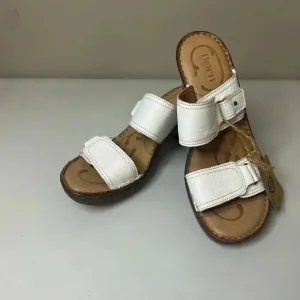Born Bellot Platform Wedge Sandals White Leather Slip Ons Sz 8 (39) NWT