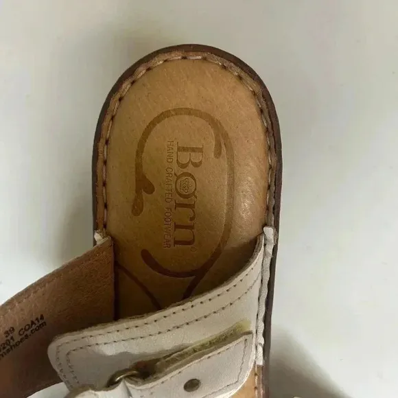 Born Bellot Platform Wedge Sandals White Leather Slip Ons Sz 8 (39) NWT