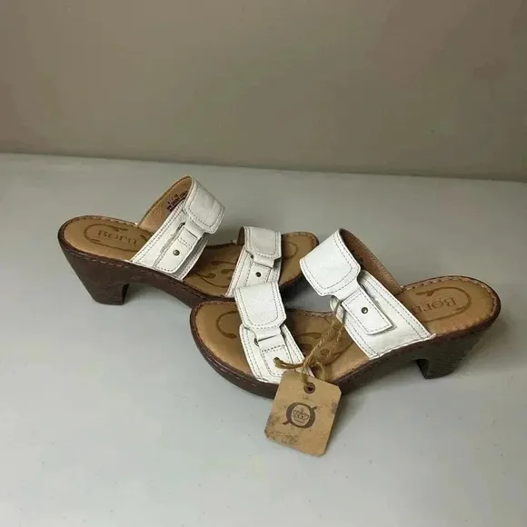 Born Bellot Platform Wedge Sandals White Leather Slip Ons Sz 8 (39) NWT