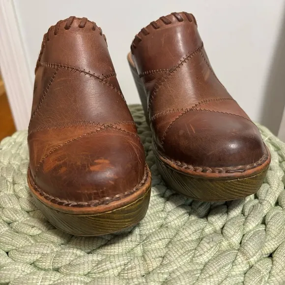 Born Brown Leather Patchwork Slip On Mule Clogs