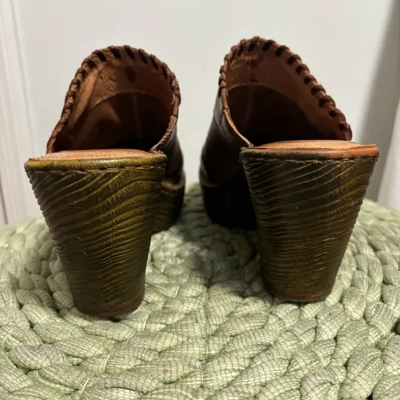 Born Brown Leather Patchwork Slip On Mule Clogs