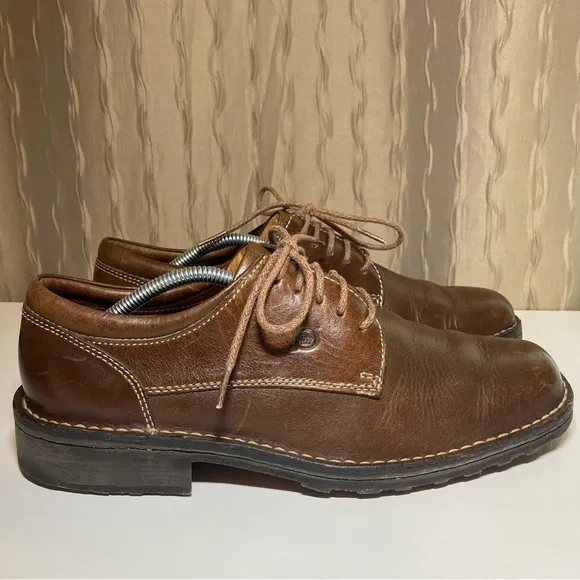 Born Men's 9.5 Casual Oxford Brown Leather Lace Up Round Toe Work M6031 G4