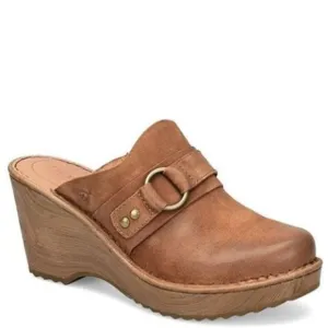 Born Nola Clogs Distressed Leather Buckle Wedge Heel Tan Camel Size 10 NEW
