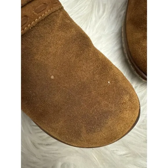 Born Size 8 Banyan Brown Leather Slip‎ On Clogs Comfort Shoe Buckle Distressed