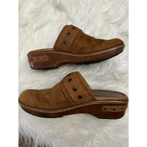 Born Size 8 Banyan Brown Leather Slip‎ On Clogs Comfort Shoe Buckle Distressed