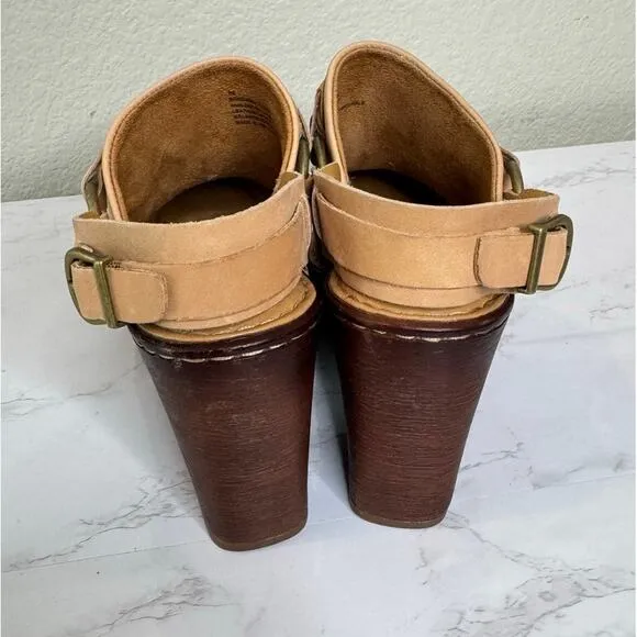 Born Sling Back Leather Clog Platform Size 7M Cognac