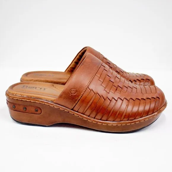 BORN Yucatan Women's Leather Brown Ginger Clogs Size 9