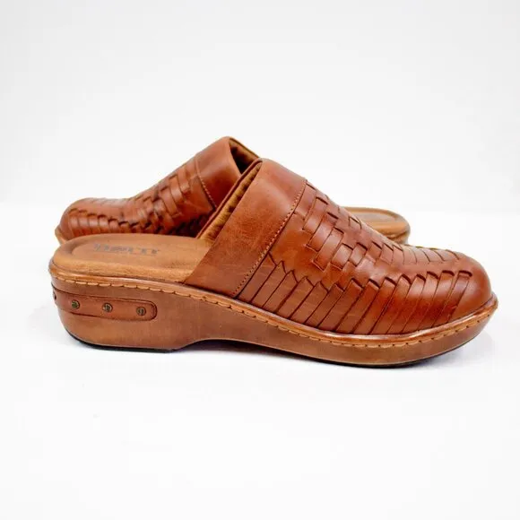 BORN Yucatan Women's Leather Brown Ginger Clogs Size 9