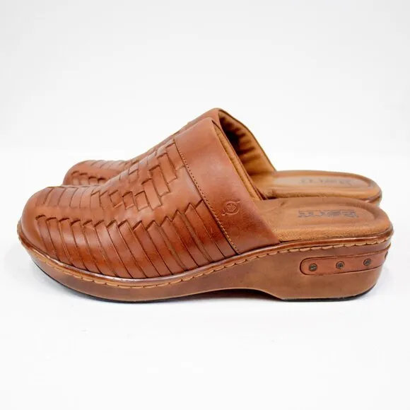 BORN Yucatan Women's Leather Brown Ginger Clogs Size 9