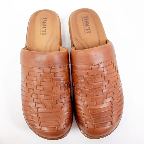 BORN Yucatan Women's Leather Brown Ginger Clogs Size 9