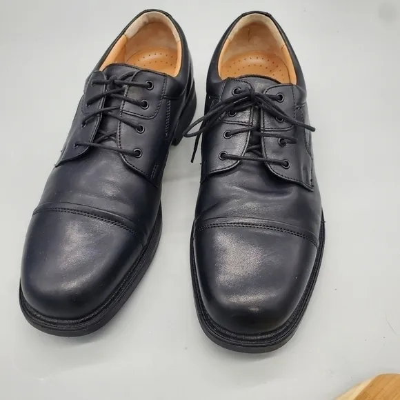 BOSTONIAN SHOES MEN 11M STRADA BLACK PREMIUM ITALIAN LEATHER CAP TOE OXFORDS