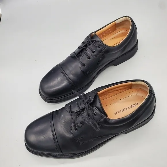 BOSTONIAN SHOES MEN 11M STRADA BLACK PREMIUM ITALIAN LEATHER CAP TOE OXFORDS
