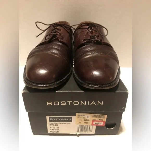 BOSTONIAN Size 11.5M Florentine Marco Leather Toe Caps Oxfords Burgundy
