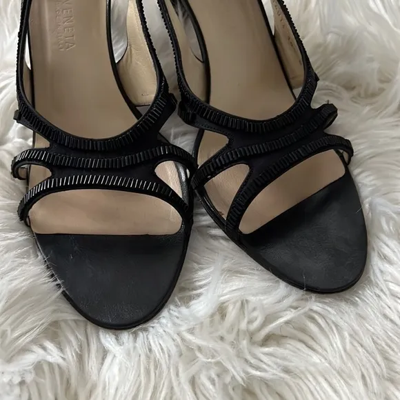 BOTTEGA VENETA Black Satin and Leather Slingback Heels
