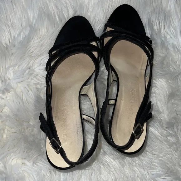 BOTTEGA VENETA Black Satin and Leather Slingback Heels